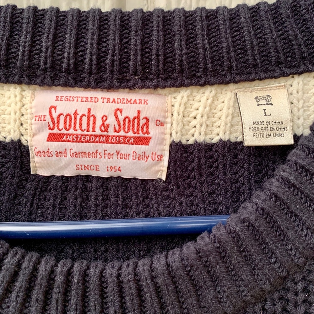 Scotch & Soda color block striped chunky heavy knit crewneck oversized sweater - Picture 3 of 15